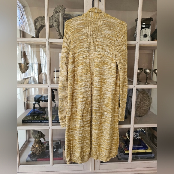 Anthropologie Abigail Duster Long Open Cardigan Marled Heather Mustard Yellow M - Picture 9 of 9